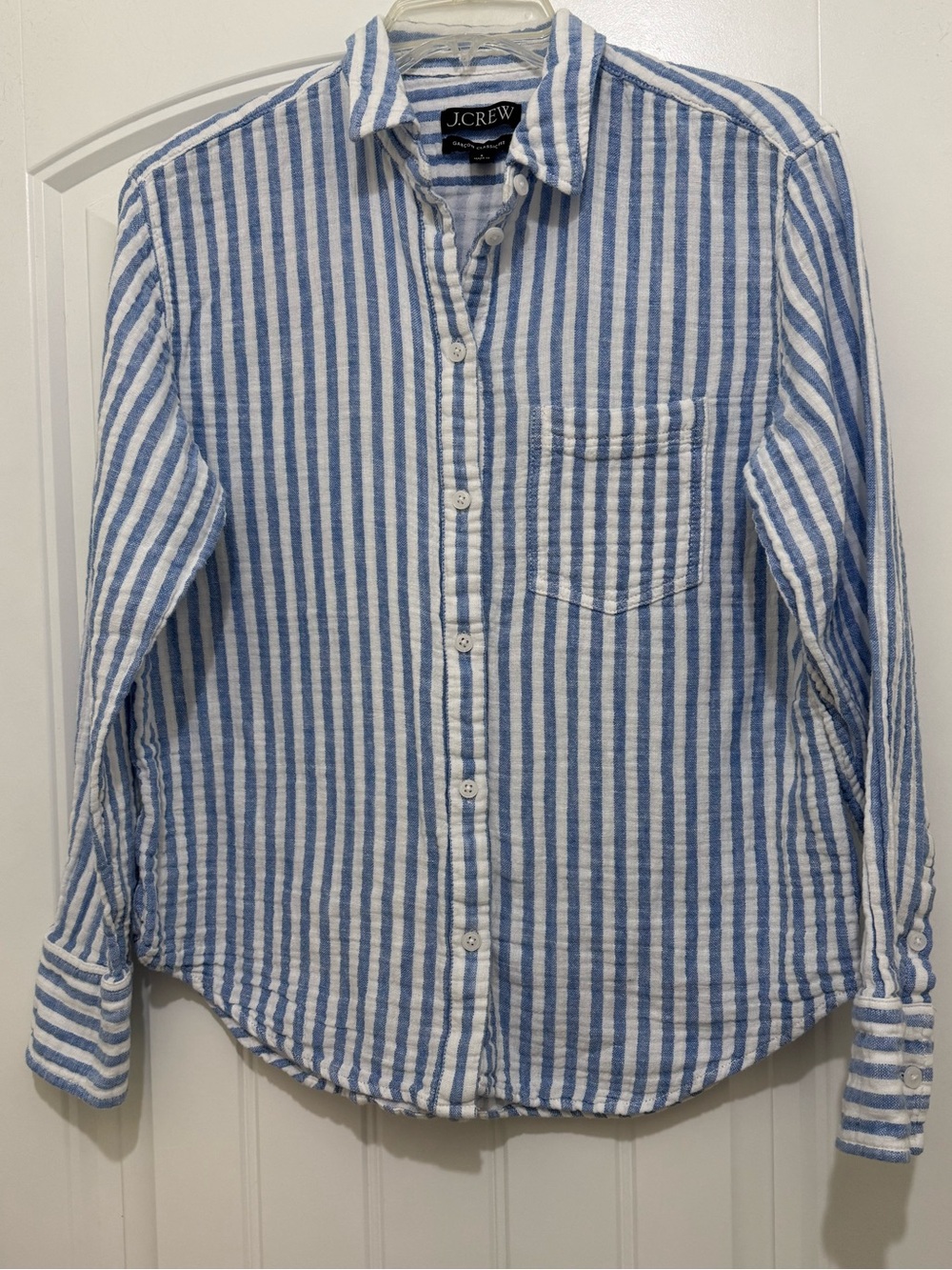 J. Crew Garcon Classic Fit Blue White Striped Linen Blend Shirt - Womens Size 4